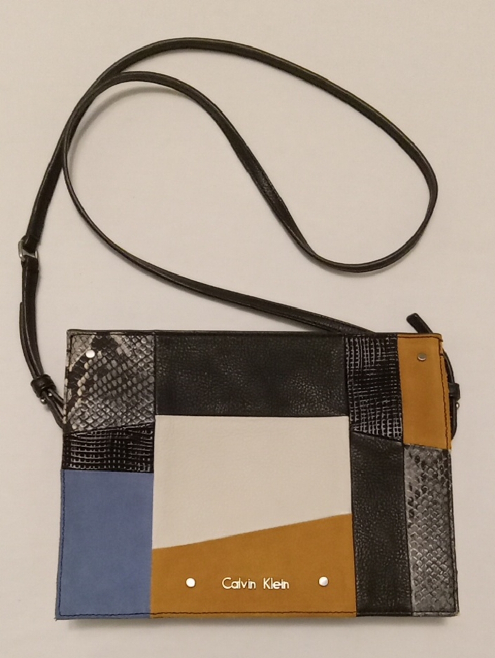 Calvin Klein Leather Suede Snakeskin Patchwork Crossbody Bag